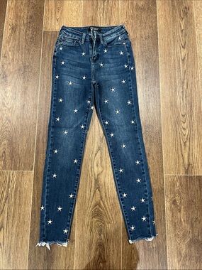 Judy Blue Dark Blue Skinny Jeans with White Star Embroidery